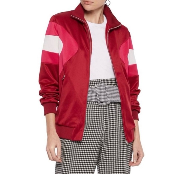 Maje Track Jacket Red Pink White Colorblock 40 Full Zip Front Retro Streetwear - Picture 2 of 13